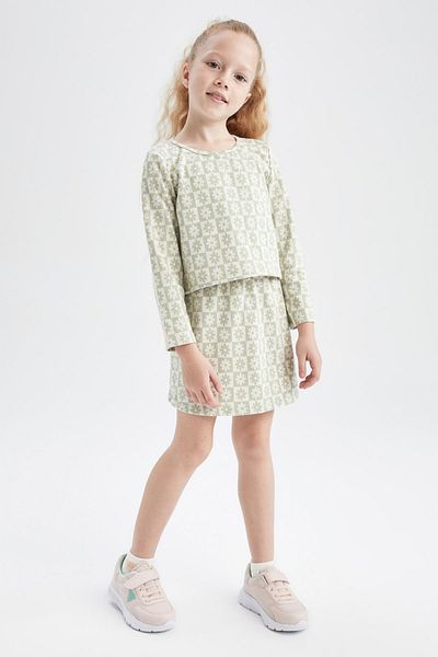 DeFacto Girl's Floral Long Sleeve Blouse Skirt 2 Piece Set