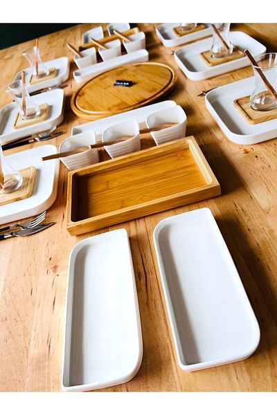 CASA DE BELLA Modern 79 Piece 12 Person Bamboo Porcelain Breakfast Set