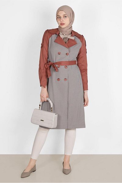 Alvina BIRDED PLAID TRENCH COAT 10595