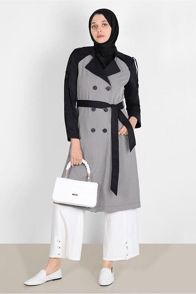 Alvina BIRDED PLAID TRENCH COAT 10595