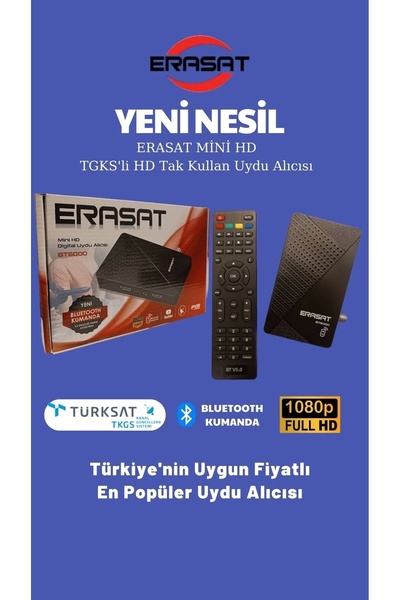 ERASAT MİNİ HD DİGİTAL UYDU ALICISI FULL HD BLUETOOTH KUMANDA USB GİRİŞLİ