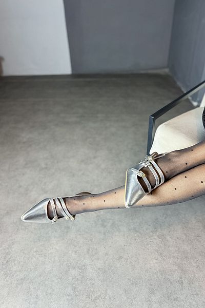 Nstil Zilnic, argintii, cu vârf ascuțit, cu cataramă reglabilă, cu toc subțire, cu spatele deschis, pantofi de seară 901