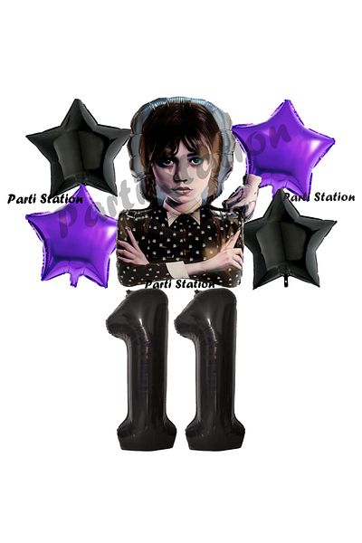 Parti Station 11 Years Old Wednesday Addams Black Purple Birthday Party Balloon Set