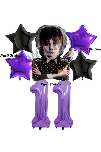 Parti Station Wednesday Balloon Set 11 Years Old Wednesday Addams Purple Number Balloon Concept Birthday Party Balloon Set