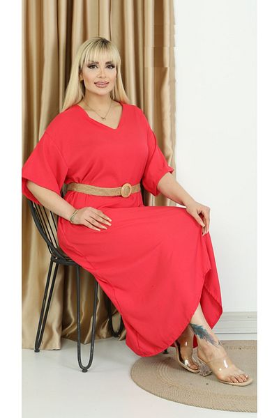 Butik Nilyam Rochie țesătă cu buzunare cu centură de mărime mare pentru femei 23006