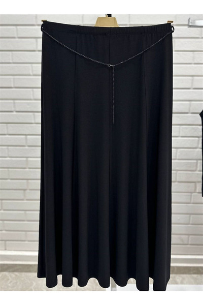 MYROYAL Siyah Beli Lastikli Büyük Beden Anne Etek-Sendy Kumaş