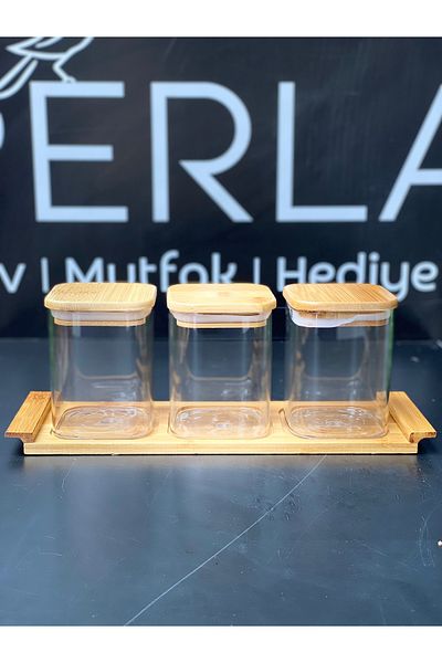 PERLAEVKAHVE 3-Piece Spice Rack with Bamboo Stand