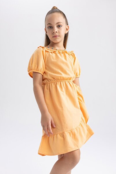 DeFacto Kız Çocuk Esnek Yaka Kısa Kollu Pamuklu Elbise