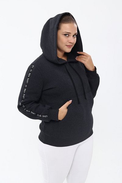 Piano Luce Pianoluce Women's Large Size Stripe Pocket Hooded Sweatshirt Anthracite PLWM23SWT02