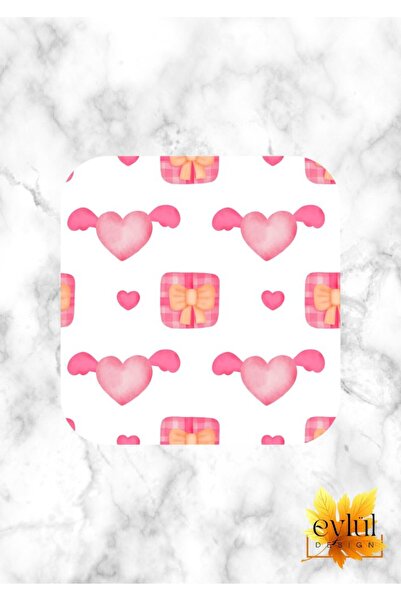 Eylül Design Angel Winged Heart Printed Special Design Printed MDF Square Coa...