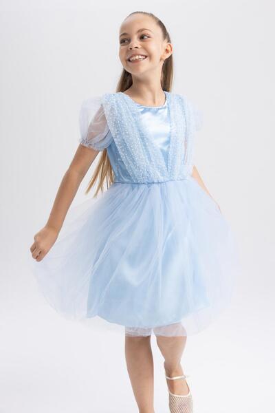 DeFacto Lányos nyakú, rövid ujjú tüllruha Y7210a622sm