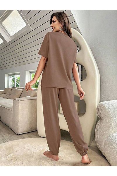AMMA Women's Brooklyn Printed Bottom Top T-Shirt Sweatpants Set