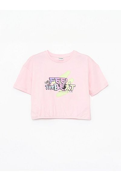 LC Waikiki Crew Neck Crop T-Shirt για κορίτσια - εμπριμέ, κοντομάνικο