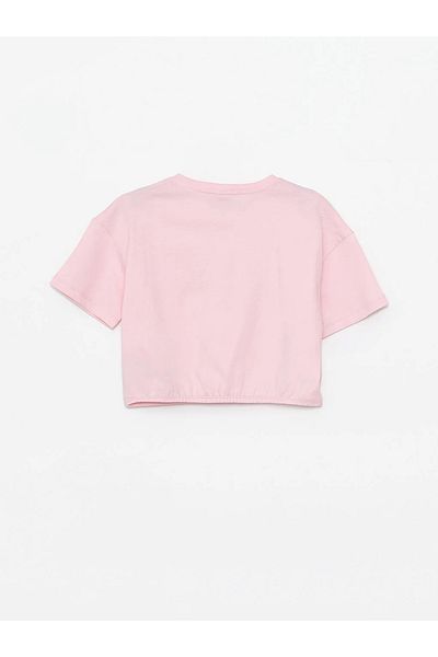 LC Waikiki Crew Neck Crop T-Shirt για κορίτσια - εμπριμέ, κοντομάνικο