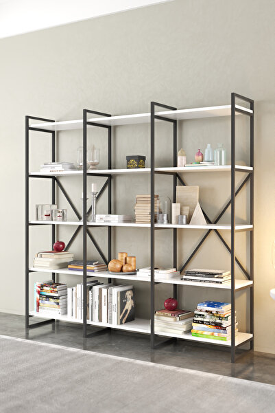 Cosargroup 180x170 Cm XL Kitaplık, Metal Aksamlı, Açık Raf, Organizer, Ofis, Ev, 5 Raflı Kitaplık