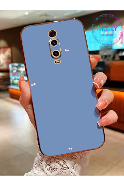 Molly Xiaomi Mi 9T İçin Petrol Mavisi Kenarları Gold Detaylı Lüks Silikon Kılıf