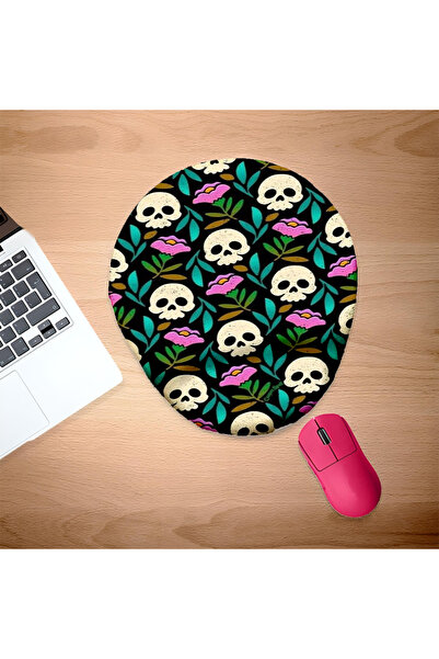 UcuruStore Οβάλ επιφάνεια ποντικιού με σχέδιο κεφαλής σκελετού και λουλουδιών...