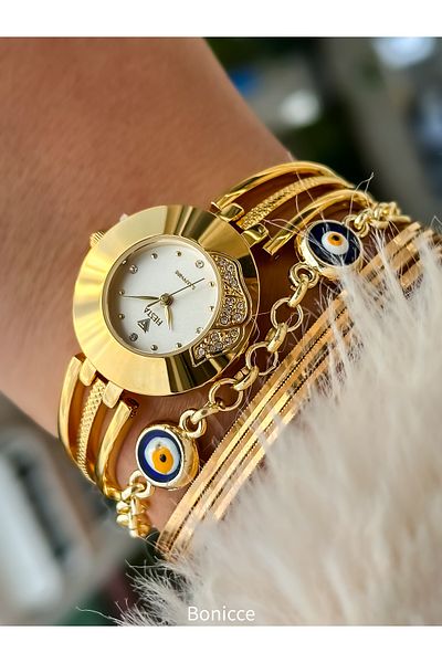 Fiesta Gold Yellow Steel Cord Bridal, Engagement, Wedding Small Case Wristwatch