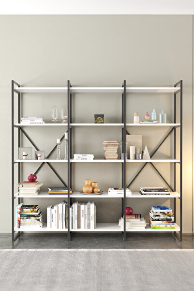 Cosargroup 180x170 Cm XL Kitaplık, Metal Aksamlı, Açık Raf, Organizer, Ofis, Ev, 5 Raflı Kitaplık