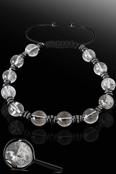 Tesbih Atölyesi Certified Hematite Natural Crystal Quartz Stone Bracelet - Adjustable