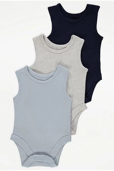 Stork Unisex 3 Piece Sleeveless Bodysuit - Baby Bodysuit Set (Grey-Stone-Black)