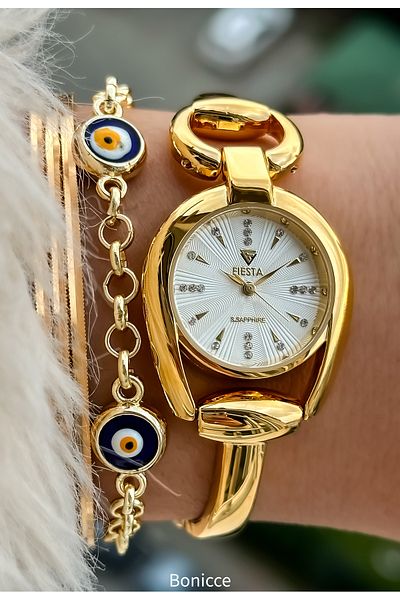 Fiesta Gold Color Steel Strap Women's Wristwatch