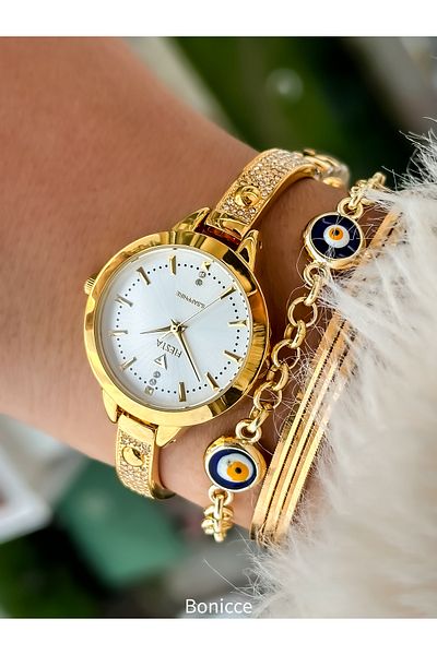 Fiesta Brand Full Steel (case, band) Luxury Mesh Strap Gold Color VIP 5 ATM Wristwatch