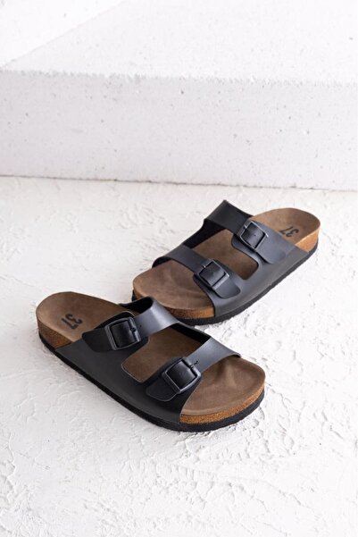 Getcho Marsiya Γυναικείες Παντόφλες Διπλής Πόρπης Μαύρες Σόλα Μανιτάρι Μαύρη Άνετη Καλοκαιρινή Ορθοπεδική Μη Εφίδρωση