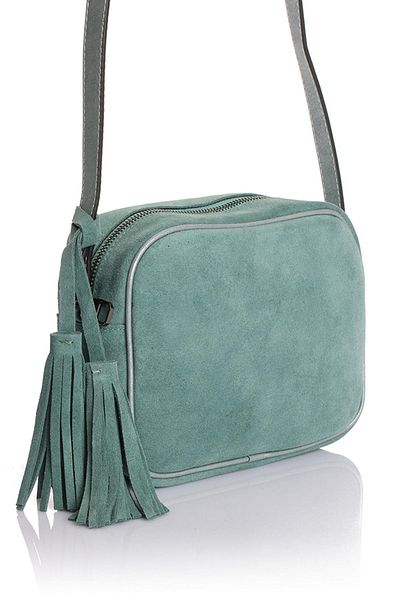 Getcho Grama Women's Green Genuine Suede Tassel Detailed Crossbody Bag – Small Size, Zippered, Daily