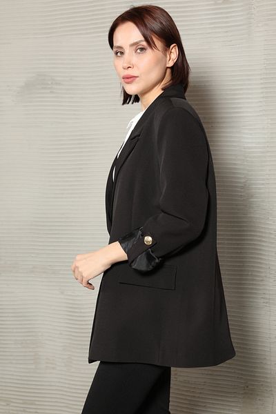 GİYSA Women's Gold Buttoned Sleeve Fold Detailed Blazer Jacket