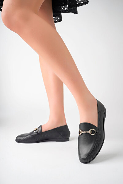 Deripabuc Genuine Leather Print 2 Black Women's Leather Ballerinas Pcc-f03