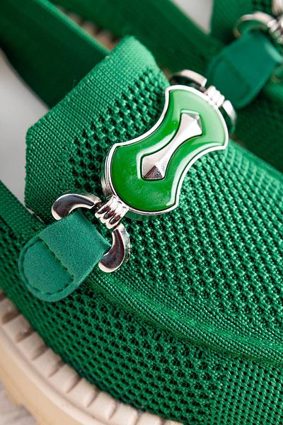 Getcho Зелени трикотажни дамски мокасини обувки Rinsel Buckle