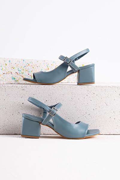 Getcho Ratal Women's Blue Short Heeled Sandals - Comfortable and Stylish Summer Model with Adjustable Ankle Strap