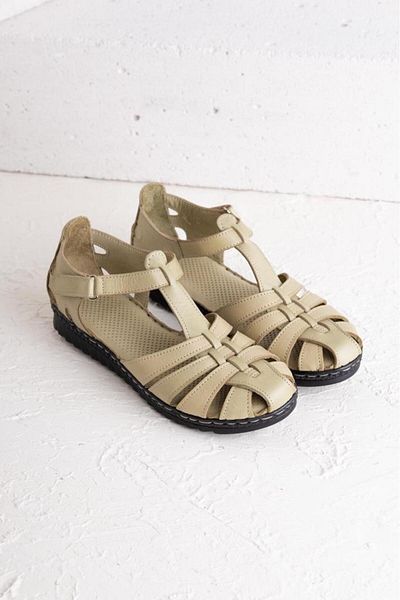 Getcho Janel Green Closed Toe Genuine Leather Women's Sandals – Velcro, Orthopedic Sole, Comfortable Sandals