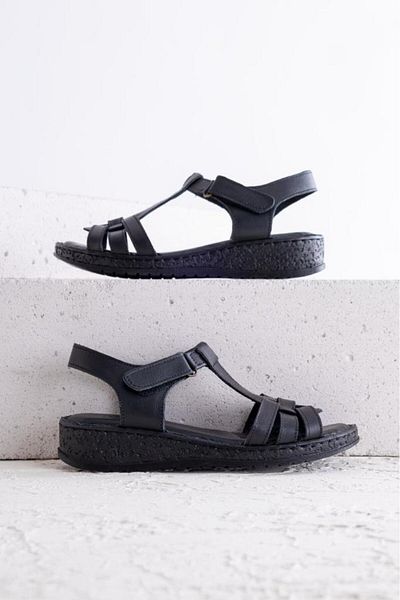 Getcho Sandale negre pentru femei Lorado, cu bandă reglabilă, talpă ortopedică, model zilnic confortabil de mers