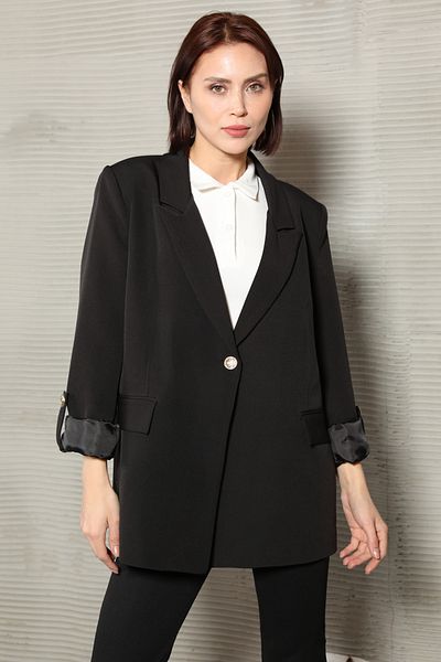 GİYSA Women's Gold Buttoned Sleeve Fold Detailed Blazer Jacket