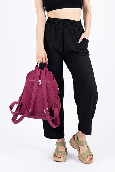 Getcho Eslera Women's Burgundy Crinkle Backpack – Lightweight, Multi-Pocket, Suitable for Daily and School Use