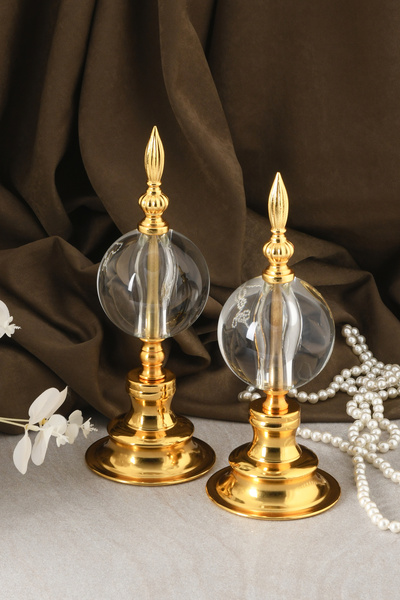 TR Turan Collection ALEM BİBLO 2'li Dekoratif Metal Kristal Cam Küre Biblo Go...