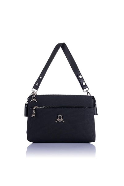 Getcho Tlea Women's Black Double Compartment Shoulder Bag Zippered Outer Pocket Adjustable Strap Daily Use