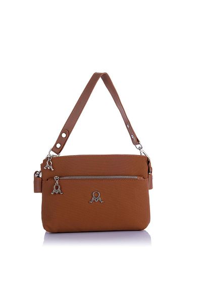 Getcho Tlea Women's Tan Double Compartment Shoulder Bag Zippered Outer Pocket Adjustable Strap Daily Use