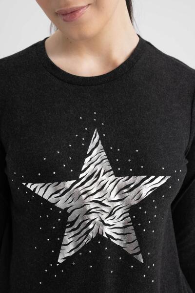 DeFacto Traditional Regular Fit Crew Neck Star Pattern Long Sleeve T-Shirt Z1505az22au