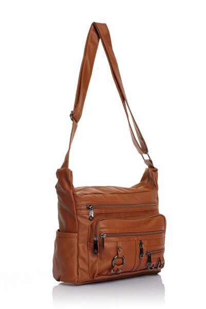 Getcho Koven Wash Leather Tan Women's Crossbody Bag Multi-Compartment Casual Shoulder Bag for Daily Use