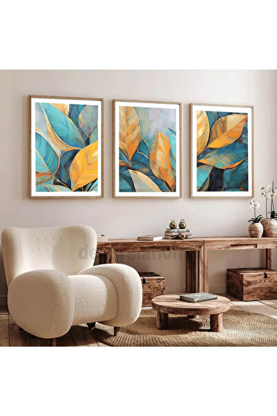 Dekorsiahome Set de pictură cu ramă din lemn BlueLeaf