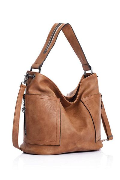 Getcho Argolis Soft Leather Large Volume Zippered Double Pocket Detailed Daily Strap Camel Women's Shoulder Bag