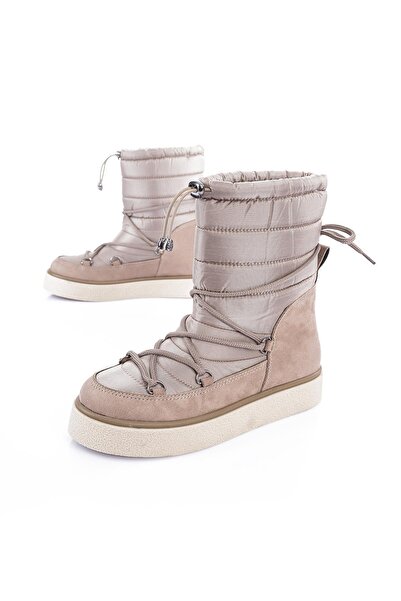 Getcho Lauren Kadın Vizon Kar Botu – Suet ve Paraşüt Kumaş, Kaymaz Kalın Tabanlı, Kışa Özel Bağcıklı Bot