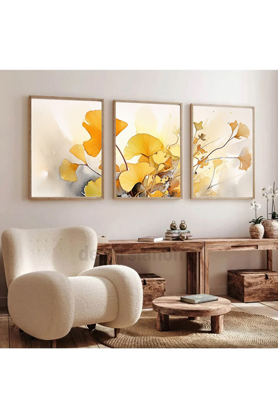 Dekorsiahome Set de pictură cu ramă din lemn, 3 piese, frunze galbene-portocalii