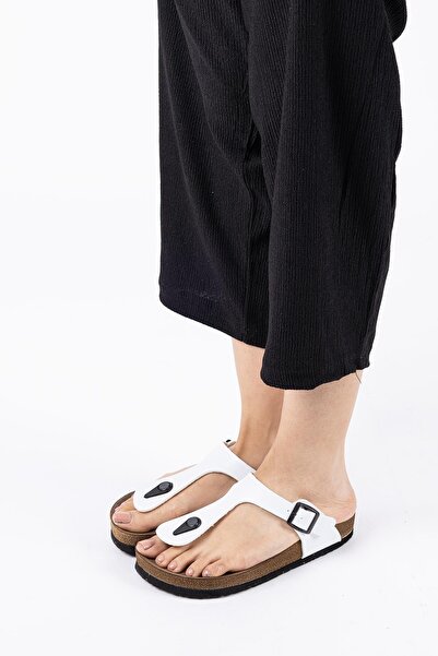 Getcho Papuci Teala pentru femei, albi, cu talpă din plută - talpă ușoară și moale