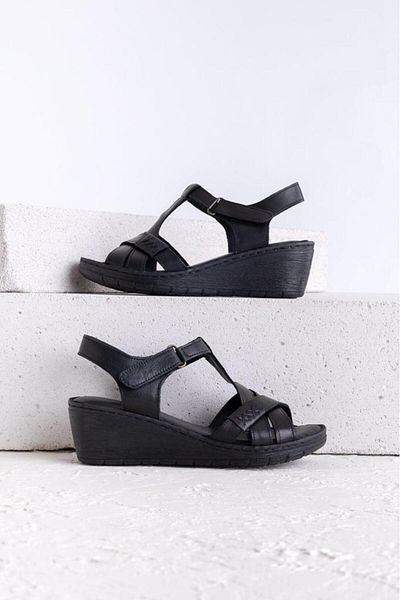 Getcho Sandale ortopedice de zi cu zi pentru femei Elroy – Toc pană, model confortabil de vară cu velcro