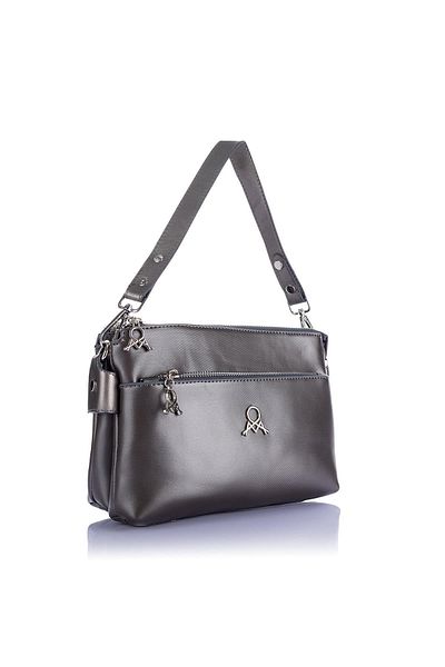 Getcho Tlea Women's Anthracite Double Compartment Shoulder Bag Zippered Outer Pocket Adjustable Strap Daily Use