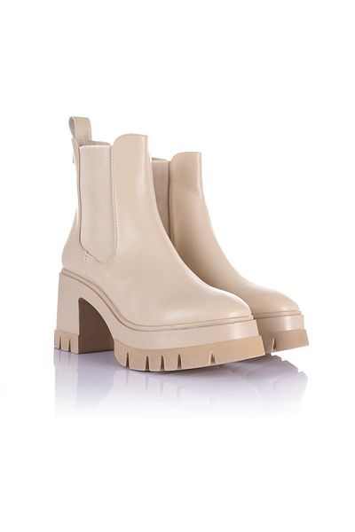 Getcho Haylin Rubber Λεπτομερείς Γυναικείες Μπεζ μπότες με τακούνι